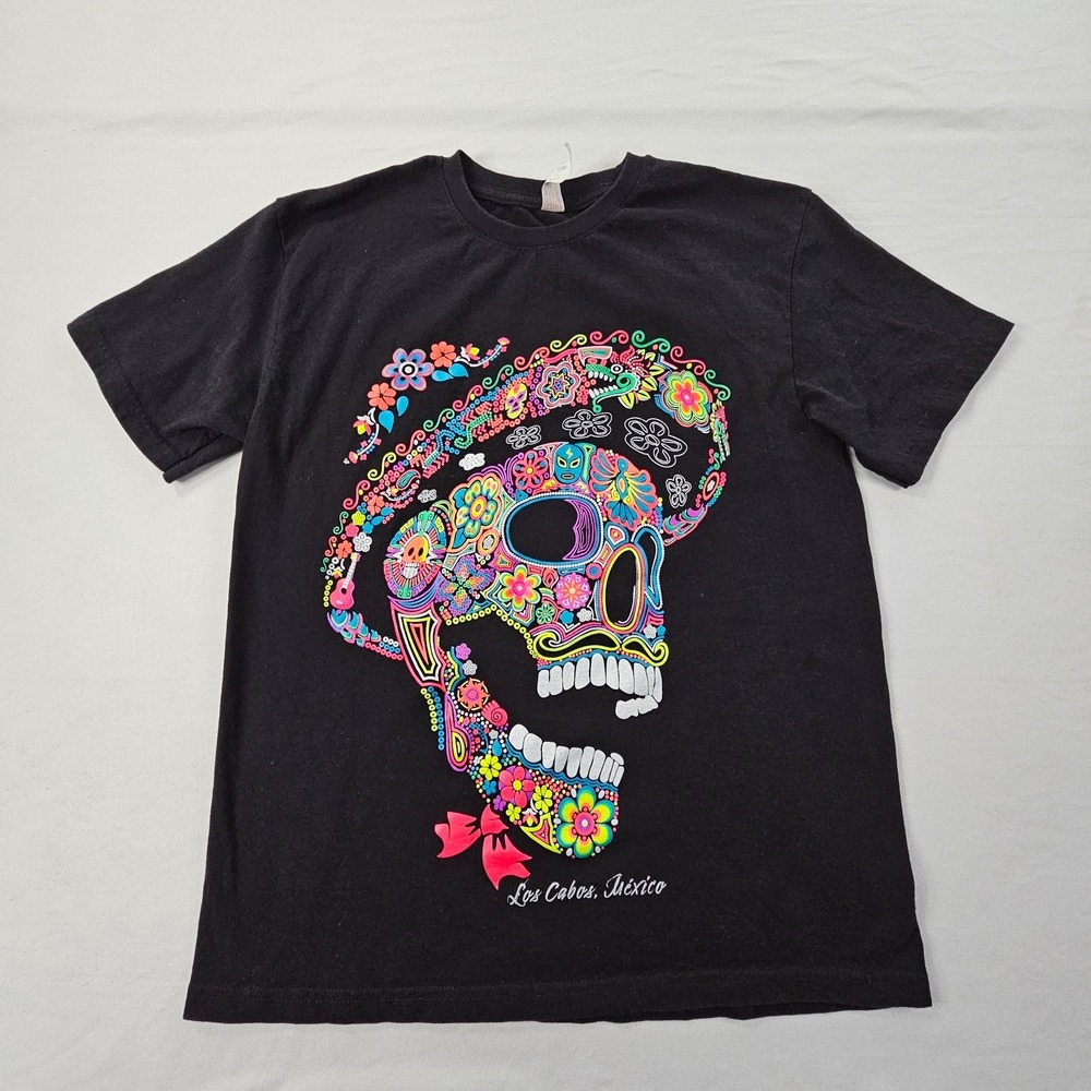 Los Cabros Mexico Sugar Skull Black Short Sleeve Cotton T-Shirt Adult M